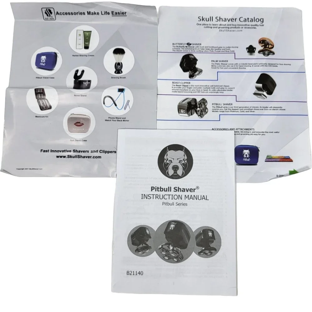 Skull Shaver Pitbull Silver PRO Electric Shaver Wet/Dry 4 Razor Hair Trimmer Wat